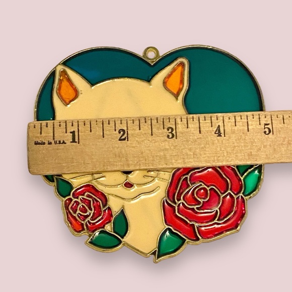 Heart with Cat & Roses Stained Glass Acrylic Window Hanging Suncatcher 5” x 4.5” - Picture 5 of 5